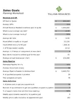Staffing Sales Goals Worksheet